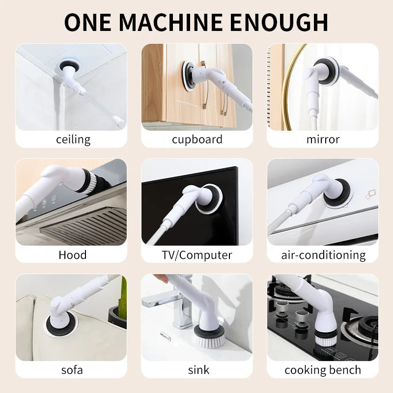 6 in 1 Powerful Electric Cleaning Brush Wireless Spin Scrubber Brush