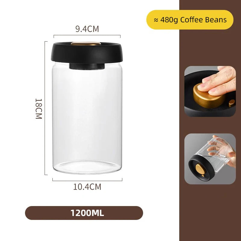 Coffee Beans Vacuum Sealed Glass Storage Jars Moisture-proof Air Extraction Container