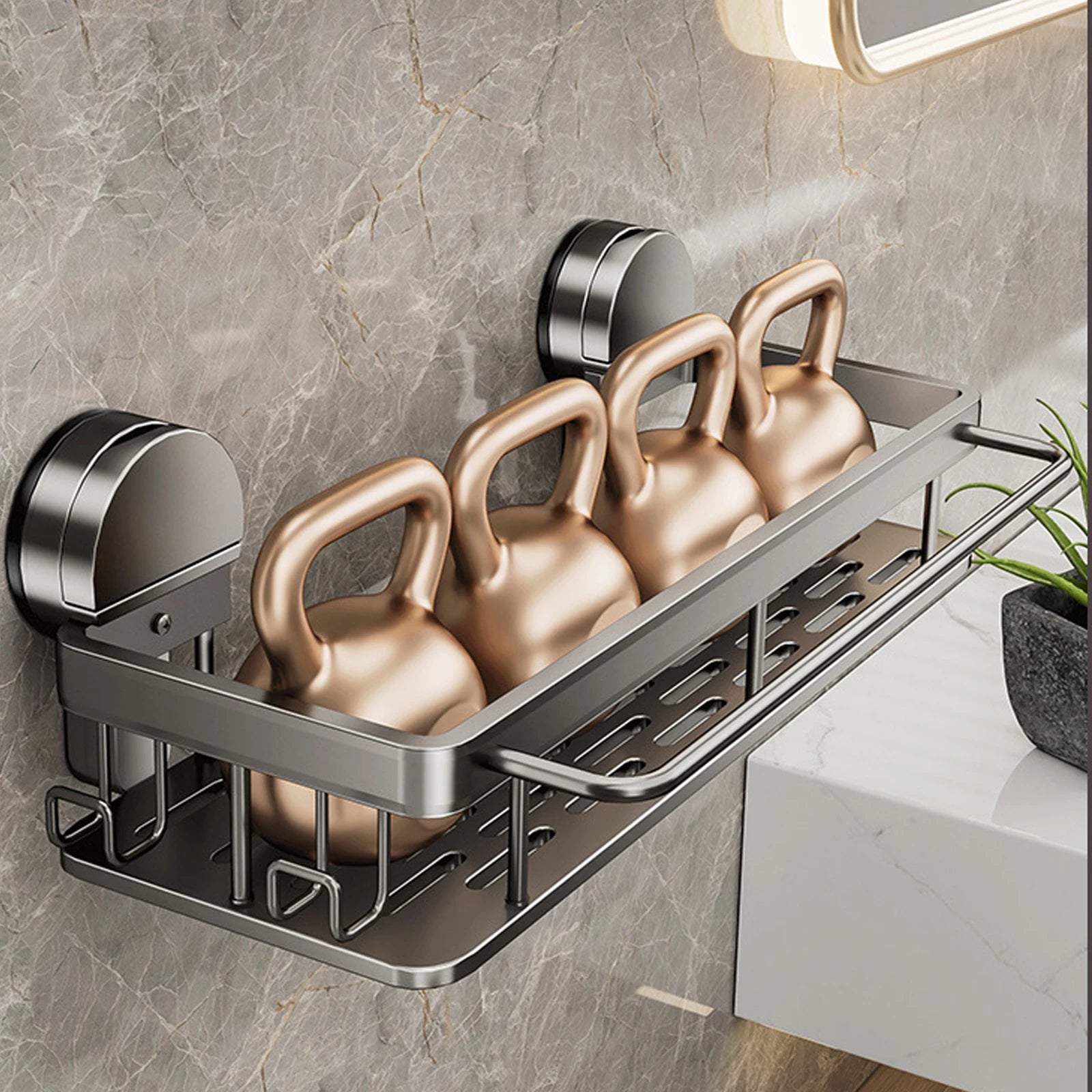 Suction Cup Bathroom Shelf No Drill Wall Mounted Shower Rack Toilet Storage Rack