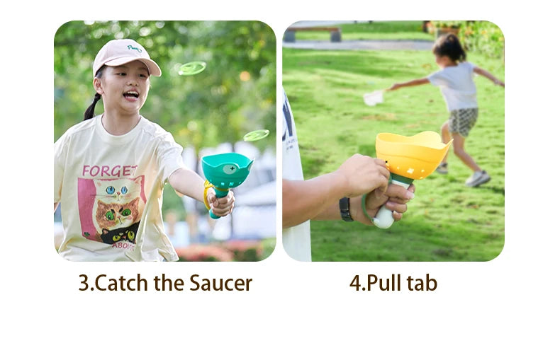 Pull String Flying Saucer Disc Launcher Kids Flying Toys