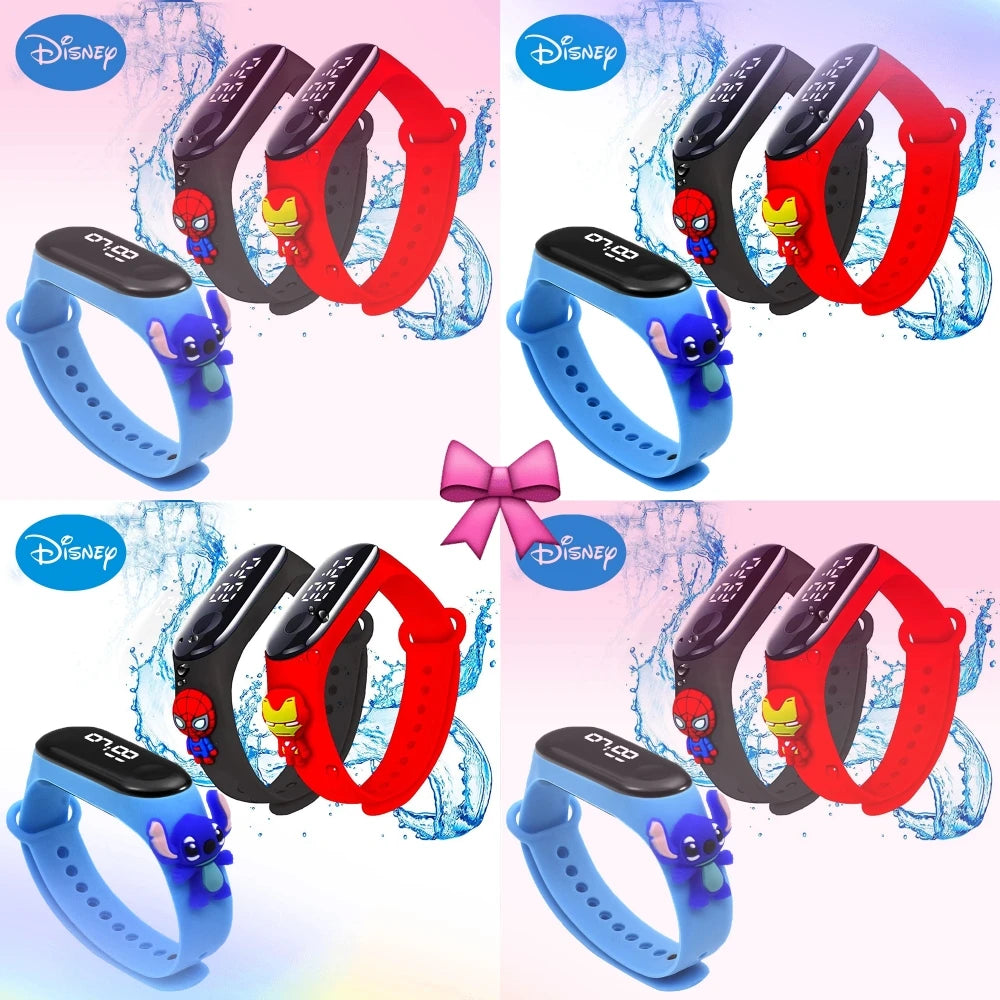 Disney Stitch Spider Man Cartoon Waterproof Watches For Kids LED Electronic Sport Watch