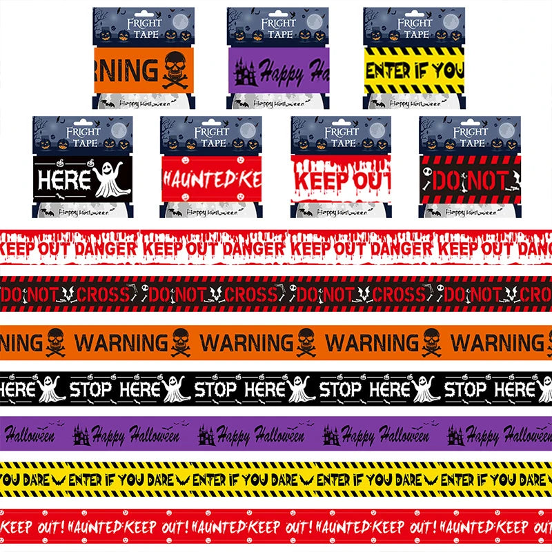 1 PC Halloween Window Prop Warning line Plastic Skull Head Warning Tape Signs
