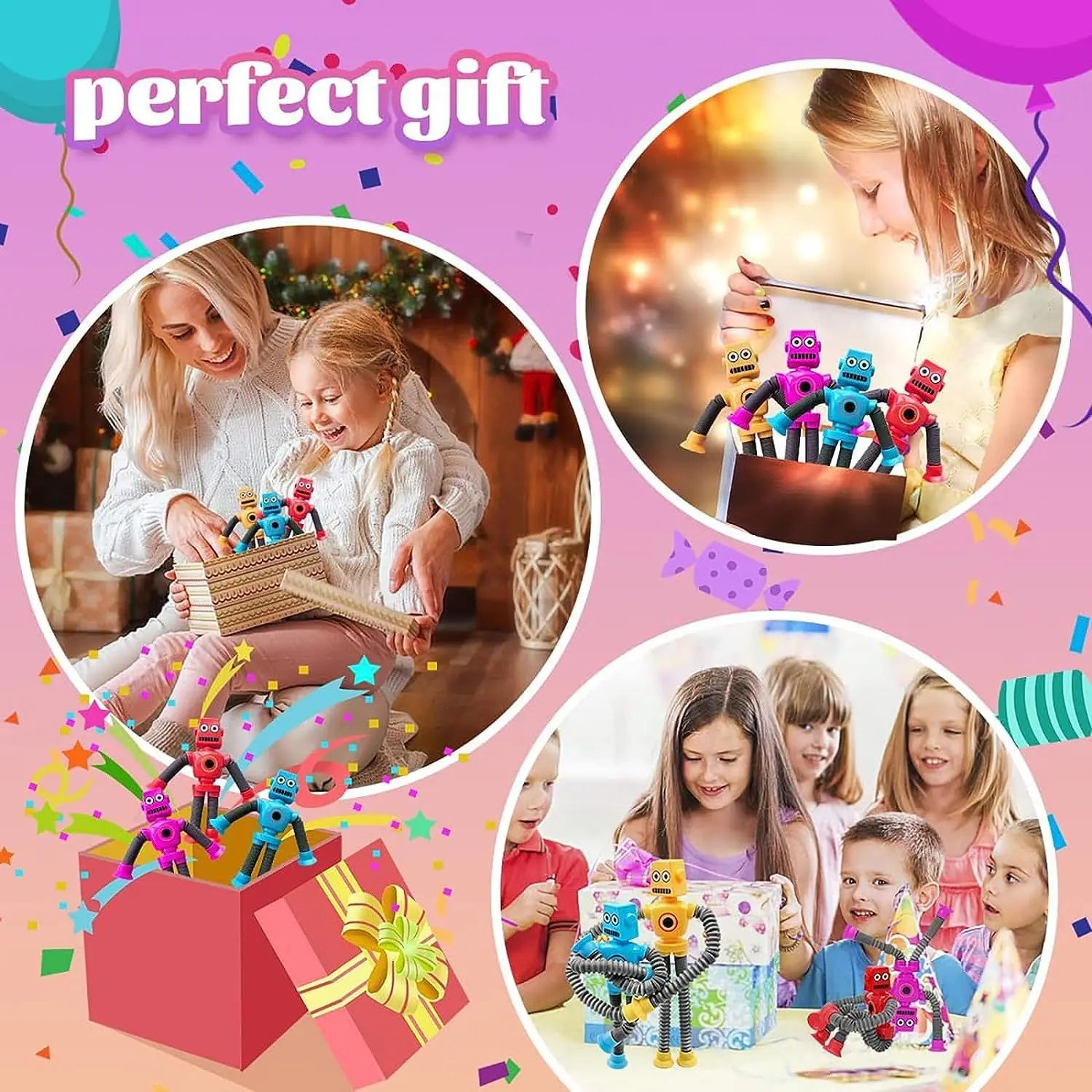 4/16PCS Pop Tubes Suction Cup Robot Toys Stress Relief Telescopic Sensory Toys for Kids