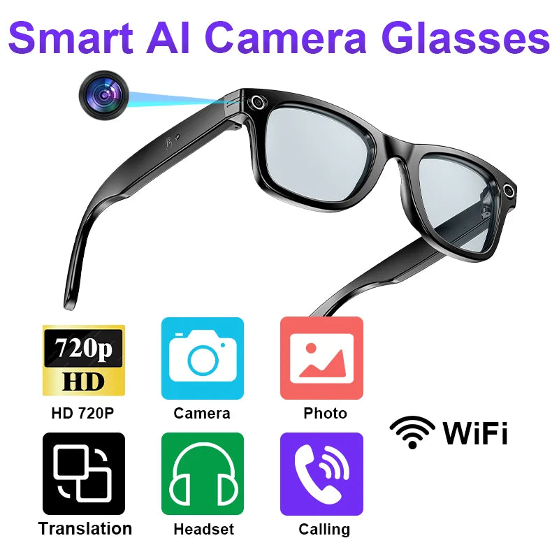 AI Camera Smart Glasses IP65 Waterproof Bluetooth for Call and Music Use ChatGPT