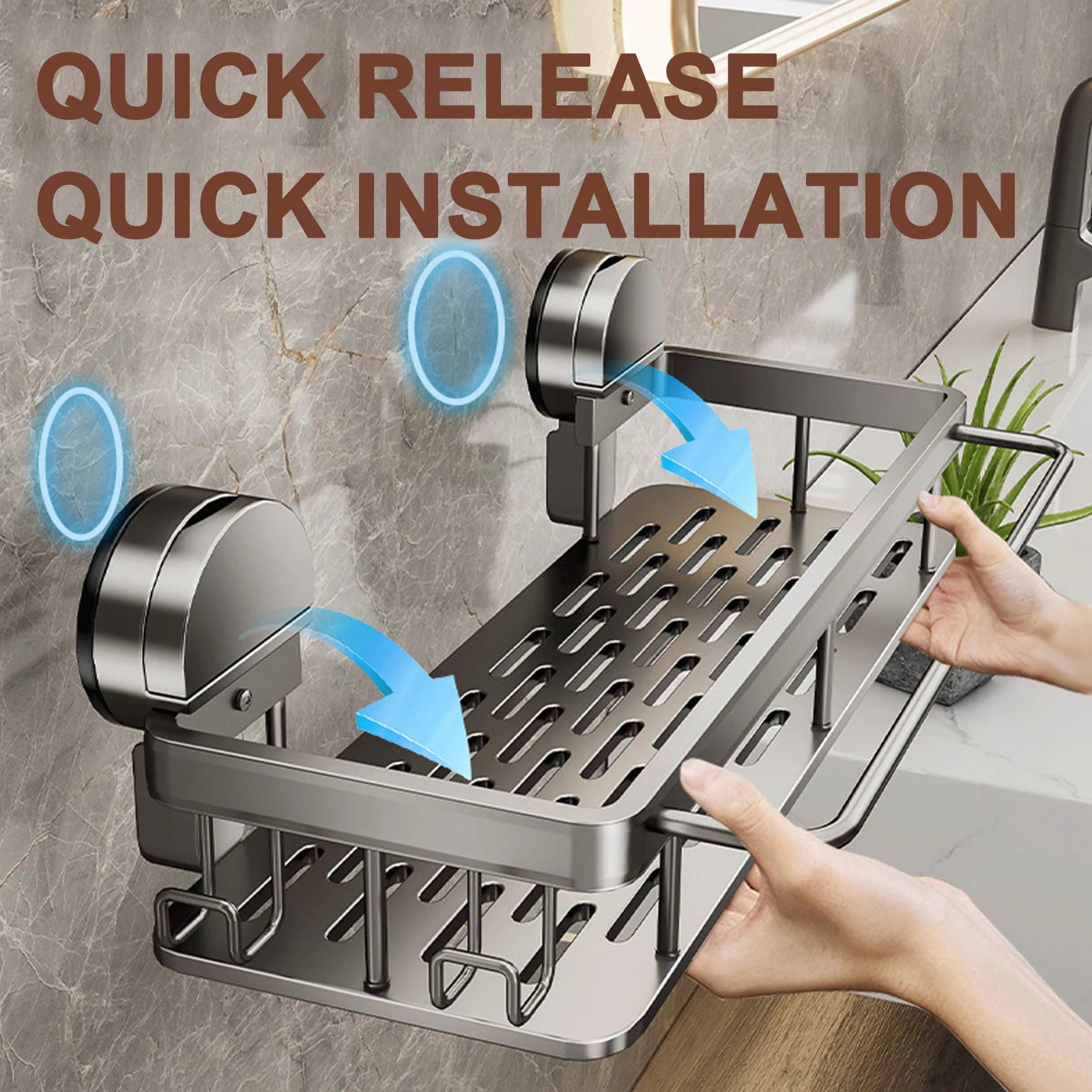 Suction Cup Bathroom Shelf No Drill Wall Mounted Shower Rack Toilet Storage Rack