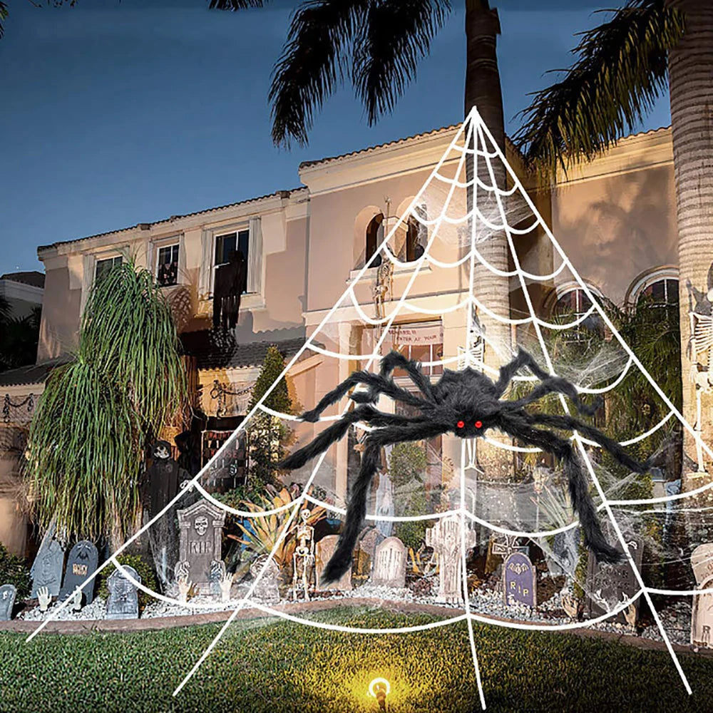 Halloween Triangle Spider Web,5m Large Plush Simulation Spider Web Outdoor Decoration
