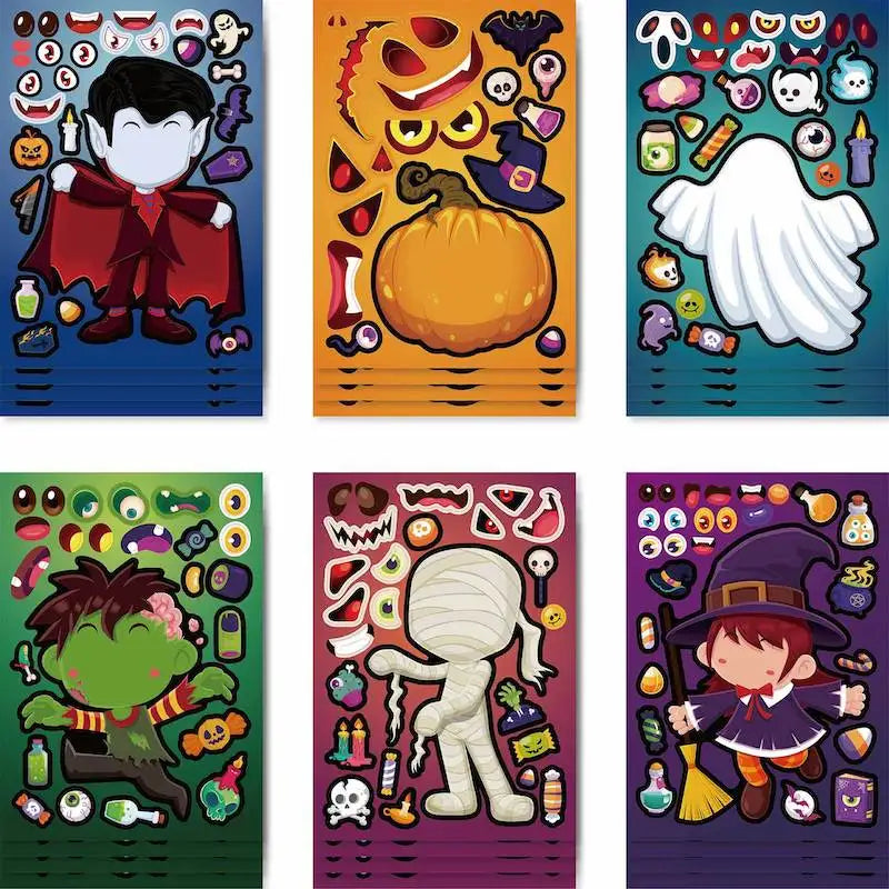 Kids DIY Halloween Stickers Make A Face Prank Puzzle Sticker Party Decoration