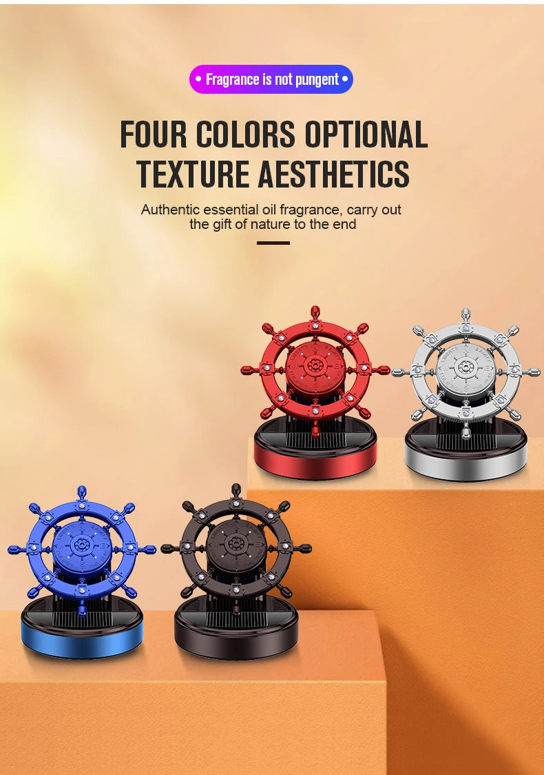 Solar rotating car fragrance creative metal boat rudder car perfume accessories