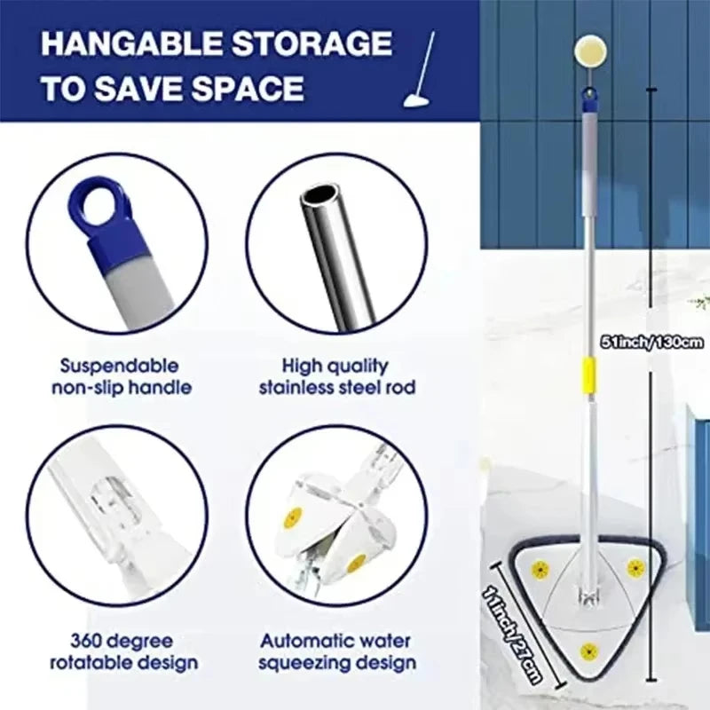 Rotatable Telescopic Triangle Mop 360° Spin Squeeze For Home Floor Ceiling