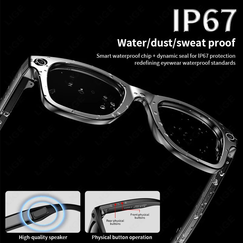 AI Camera Smart Glasses IP65 Waterproof Bluetooth for Call and Music Use ChatGPT