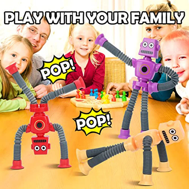 4/16PCS Pop Tubes Suction Cup Robot Toys Stress Relief Telescopic Sensory Toys for Kids