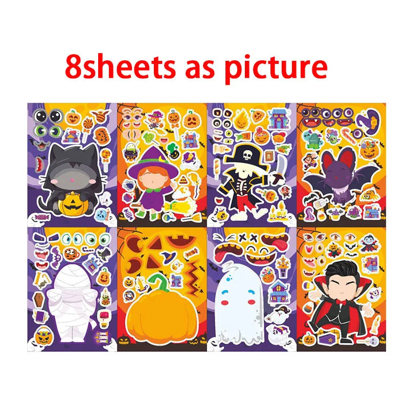 Kids DIY Halloween Stickers Make A Face Prank Puzzle Sticker Party Decoration