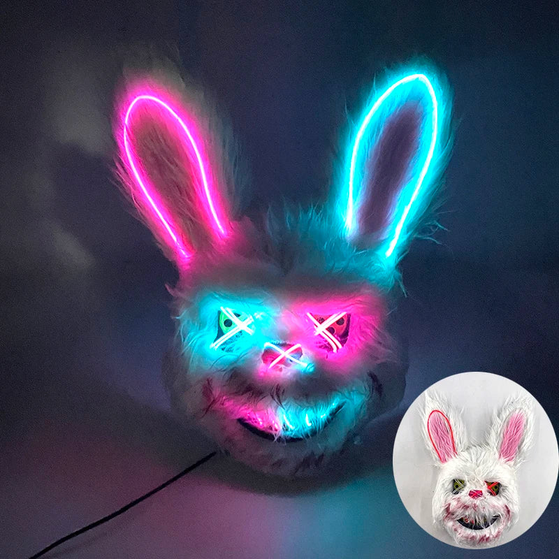 LED Cosplay Glowing Bloody Bear Mask Halloween Plush Rabbit Mask Neon Headgear