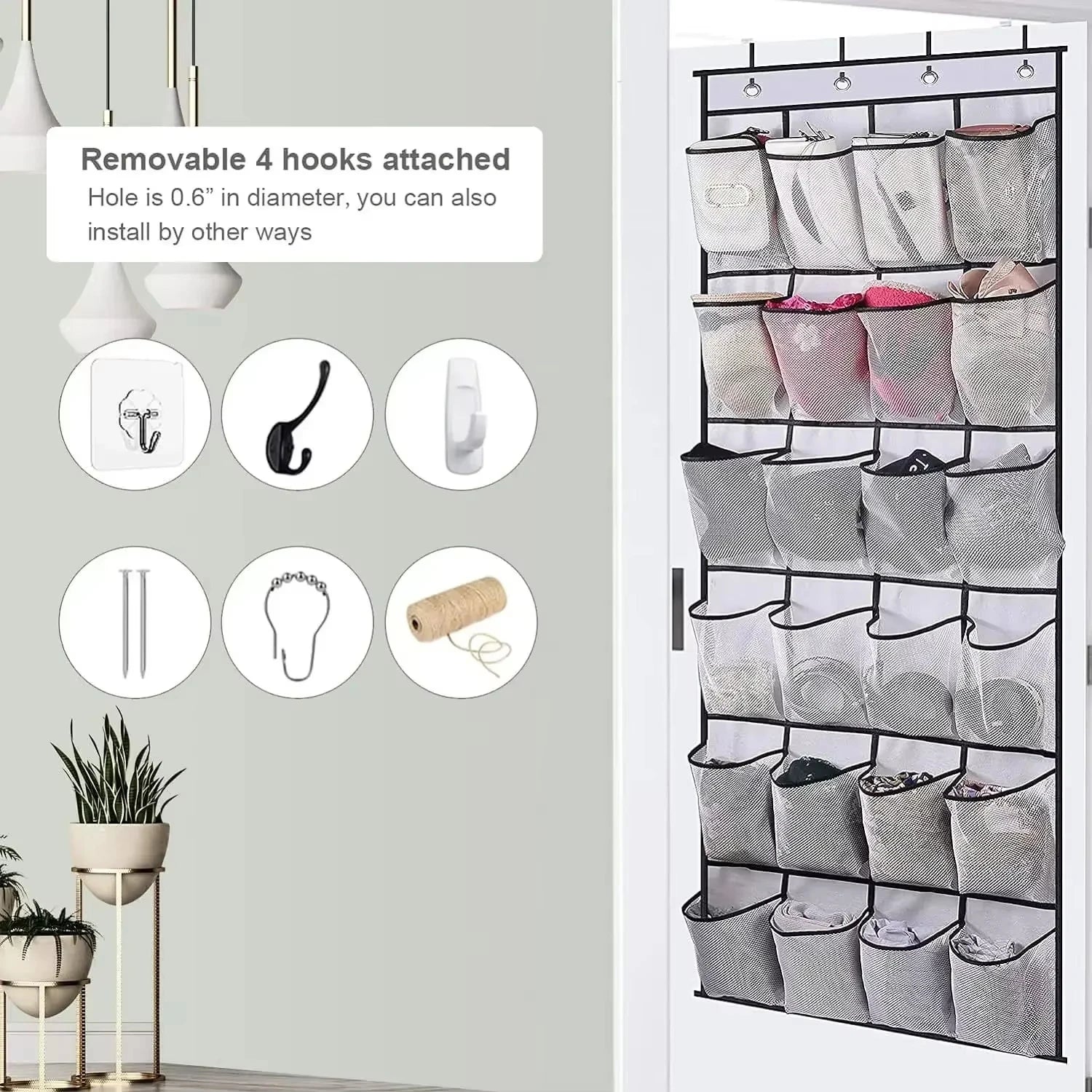 Over-door mesh organizer hooks
