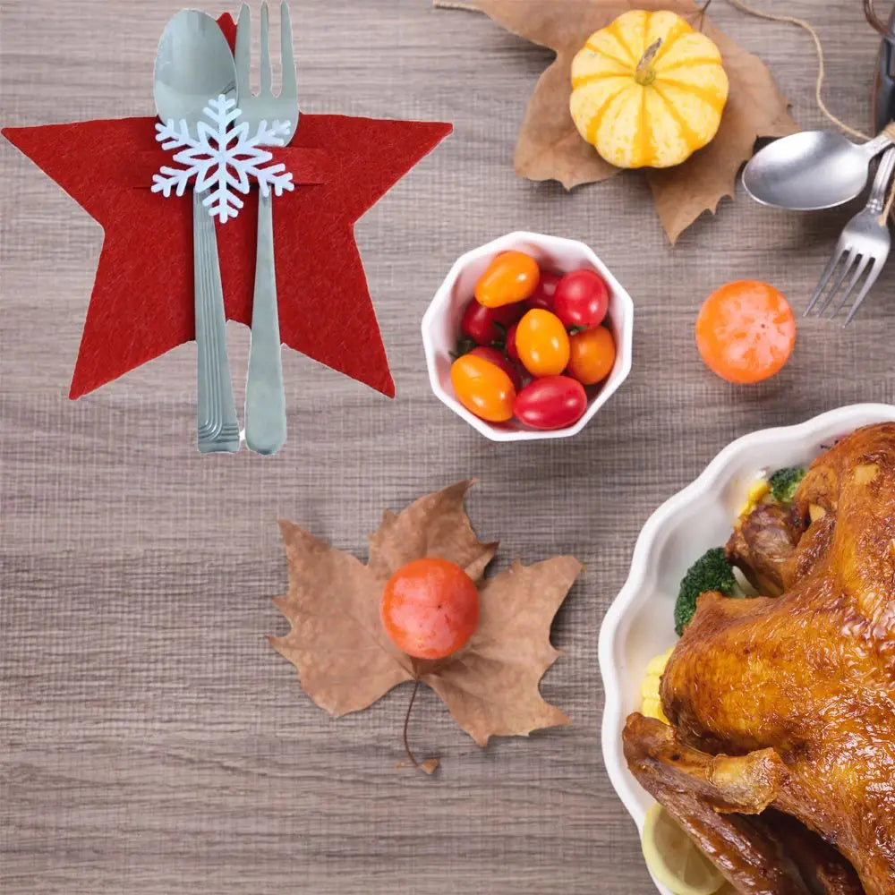 Christmas Knife and Fork Holder Pocket Cutlery Bag Non-woven fabric Cookware Organizer