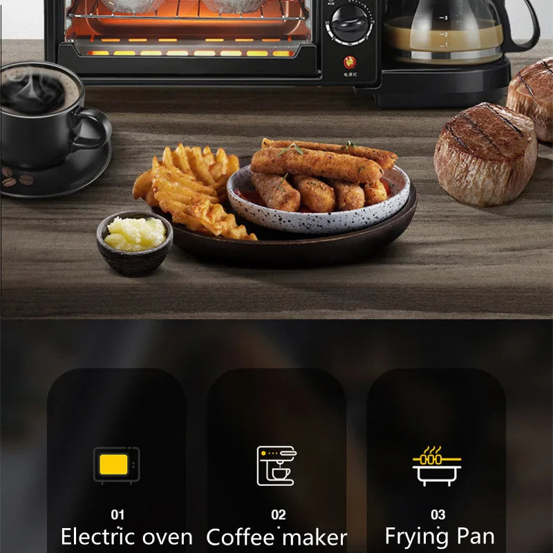 Kitchen 3 In 1 Breakfast Machine Drip Coffee, Toast, Pizza Maker