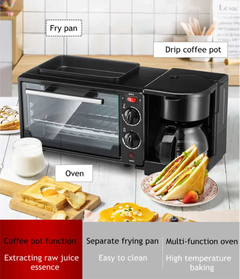 Kitchen 3 In 1 Breakfast Machine Drip Coffee, Toast, Pizza Maker