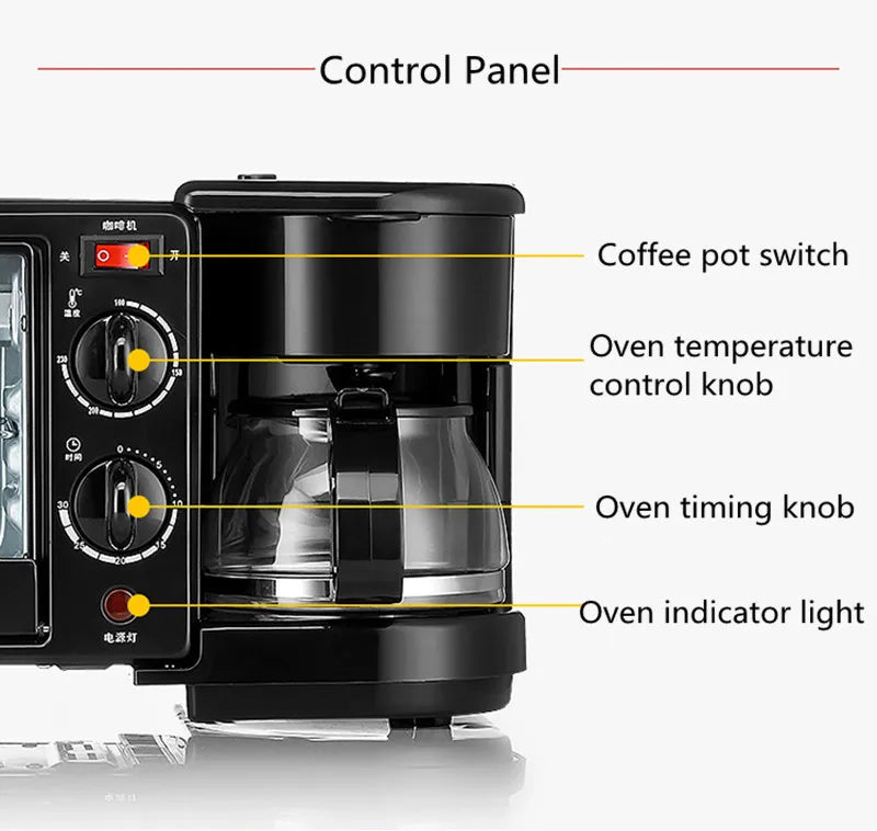 Kitchen 3 In 1 Breakfast Machine Drip Coffee, Toast, Pizza Maker