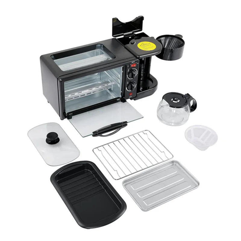 Kitchen 3 In 1 Breakfast Machine Drip Coffee, Toast, Pizza Maker