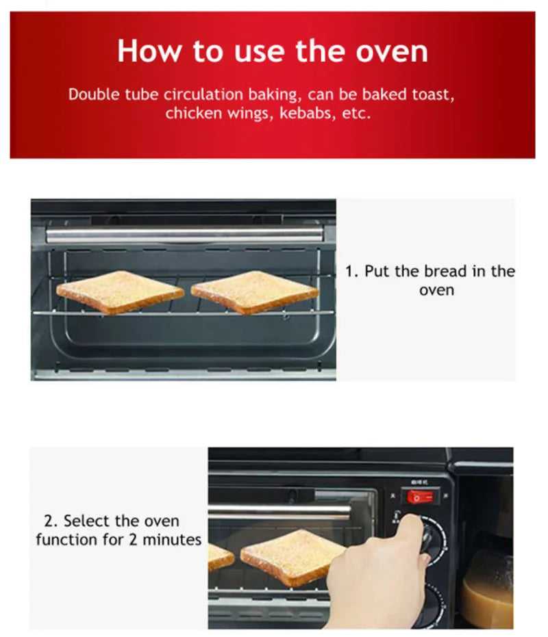 Kitchen 3 In 1 Breakfast Machine Drip Coffee, Toast, Pizza Maker