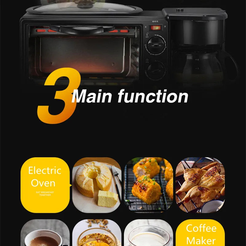 Kitchen 3 In 1 Breakfast Machine Drip Coffee, Toast, Pizza Maker