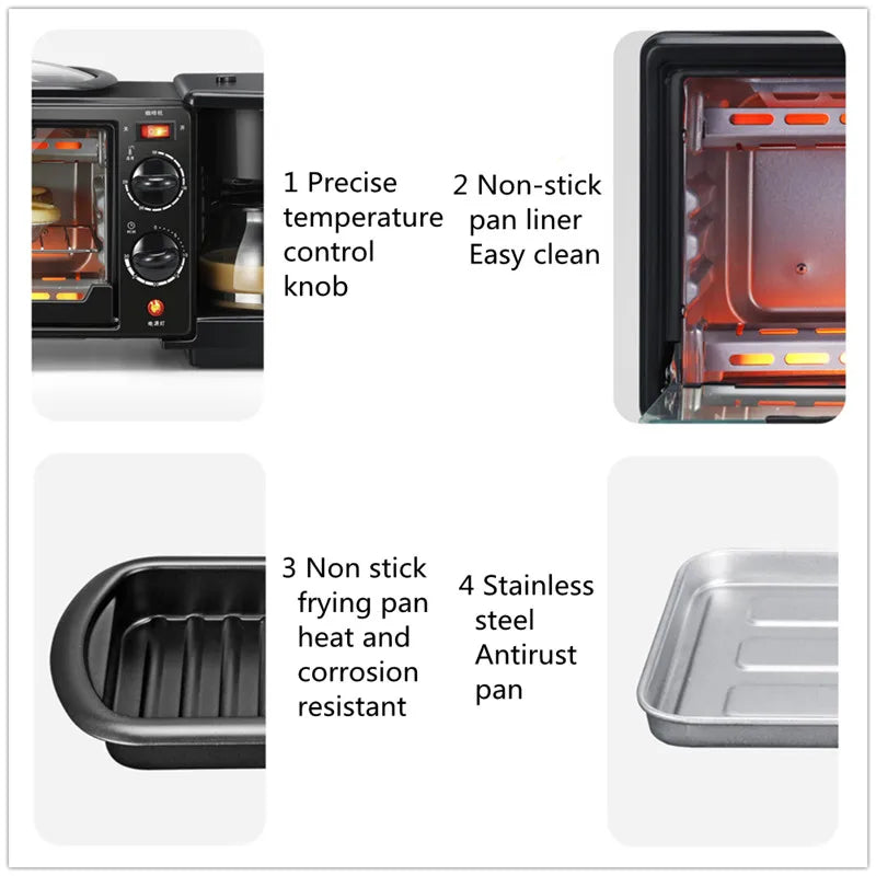 Kitchen 3 In 1 Breakfast Machine Drip Coffee, Toast, Pizza Maker