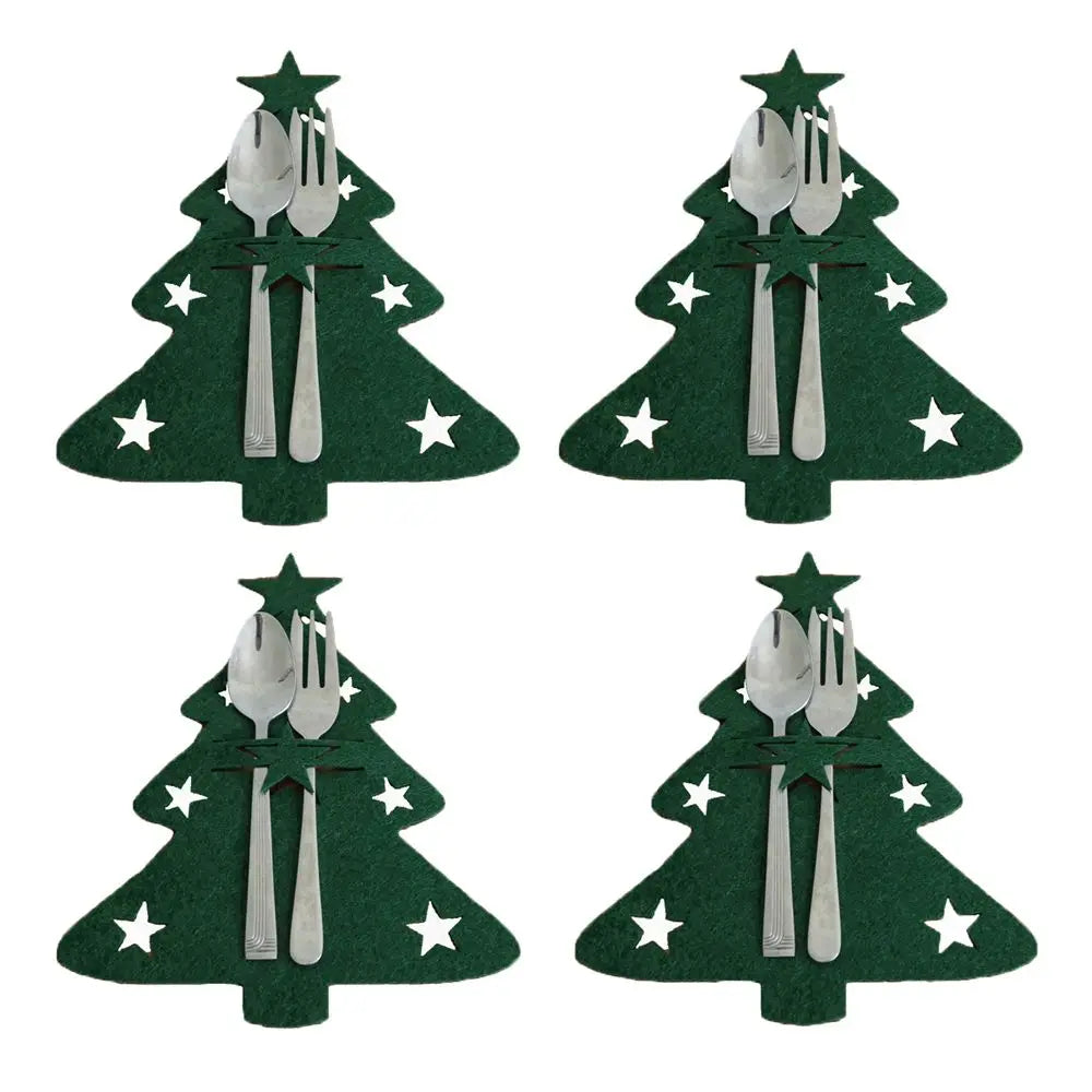 Christmas Knife and Fork Holder Pocket Cutlery Bag Non-woven fabric Cookware Organizer