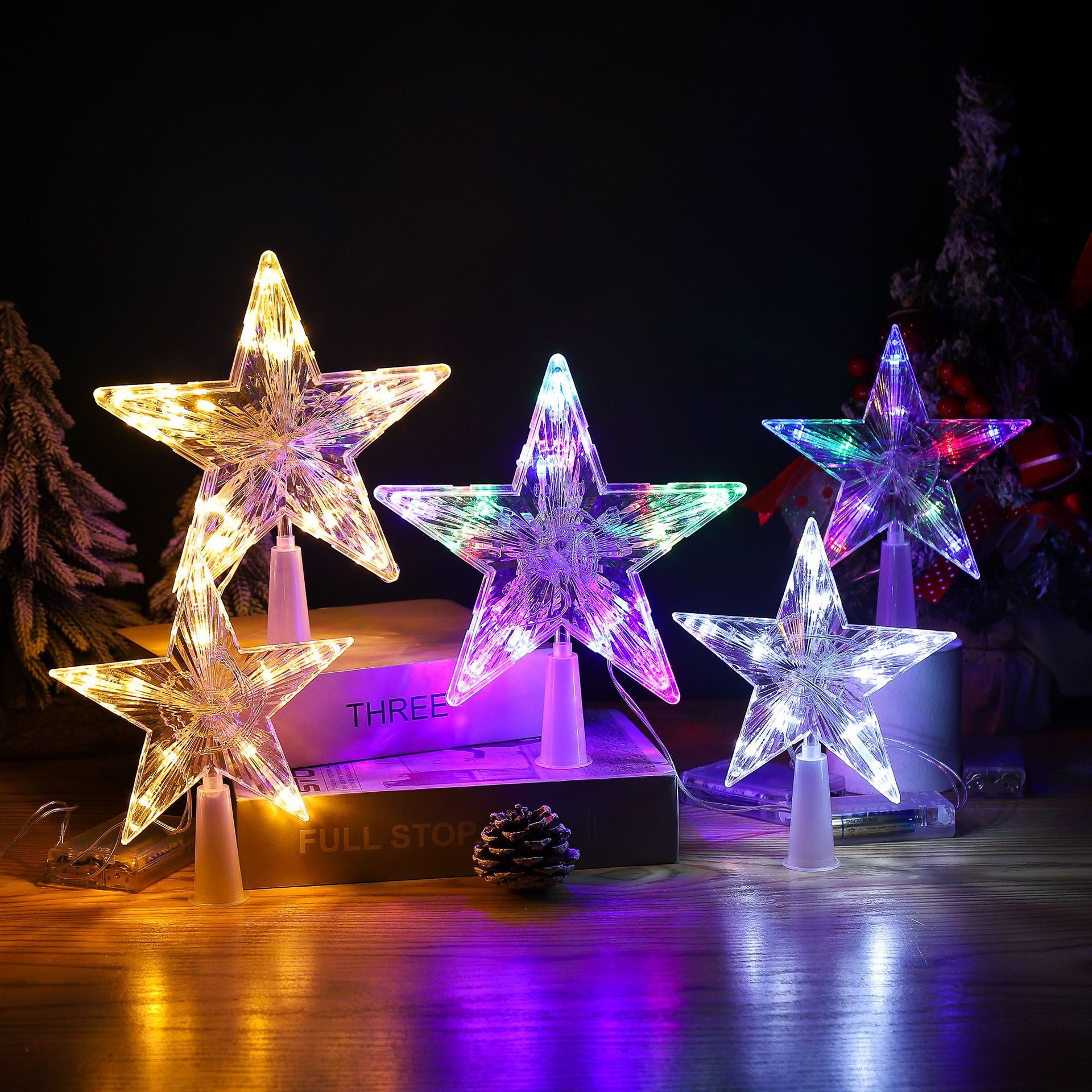 Lighted Christmas star tree topper warm white LED