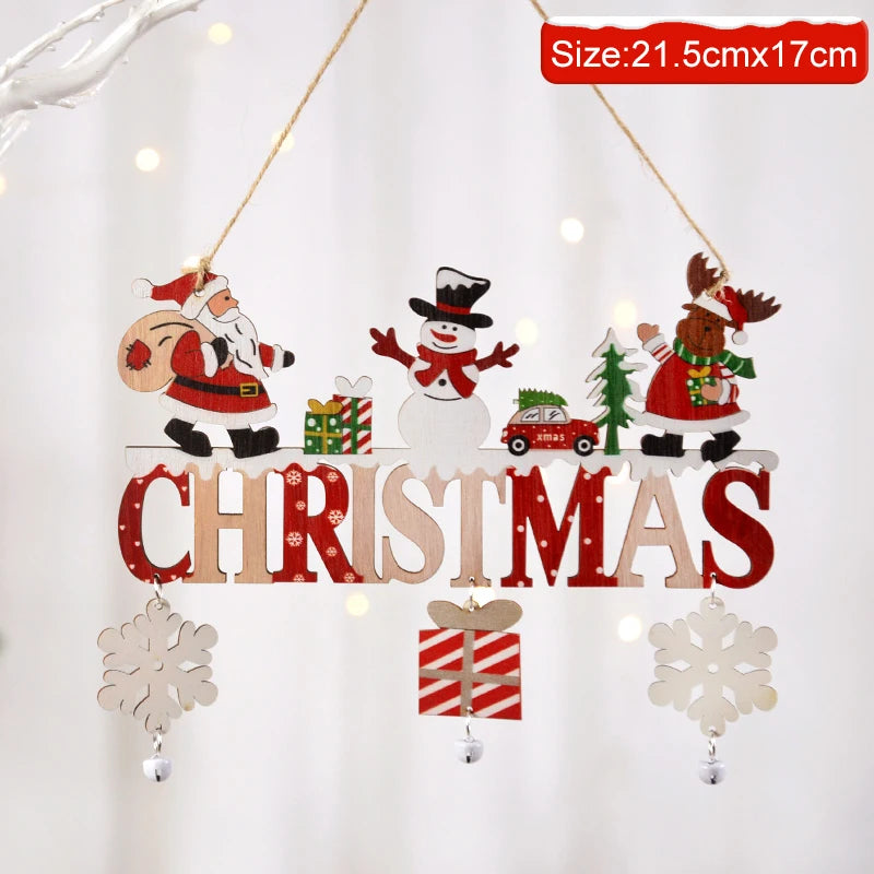 Santa Claus Wooden Hanging Ornament Christmas Decoration for Home Door Tree Pendants