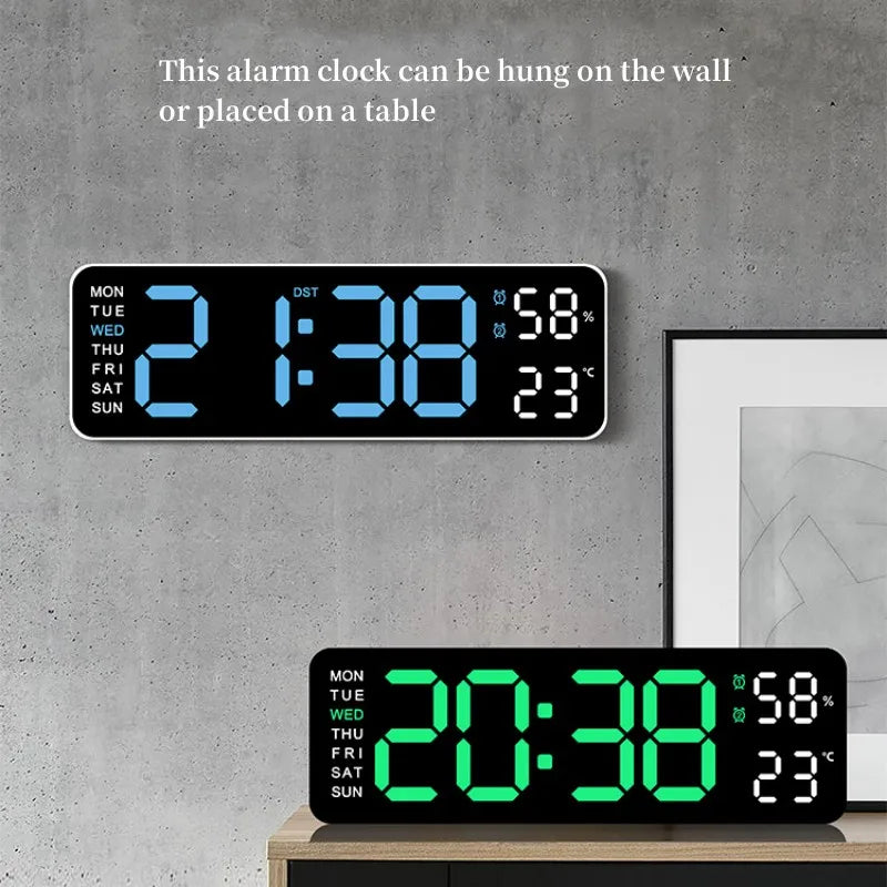 9 Inch Large Digital Wall Clock USB Powered TEMP Humidity Week Auto Dimmer DST Table Clock