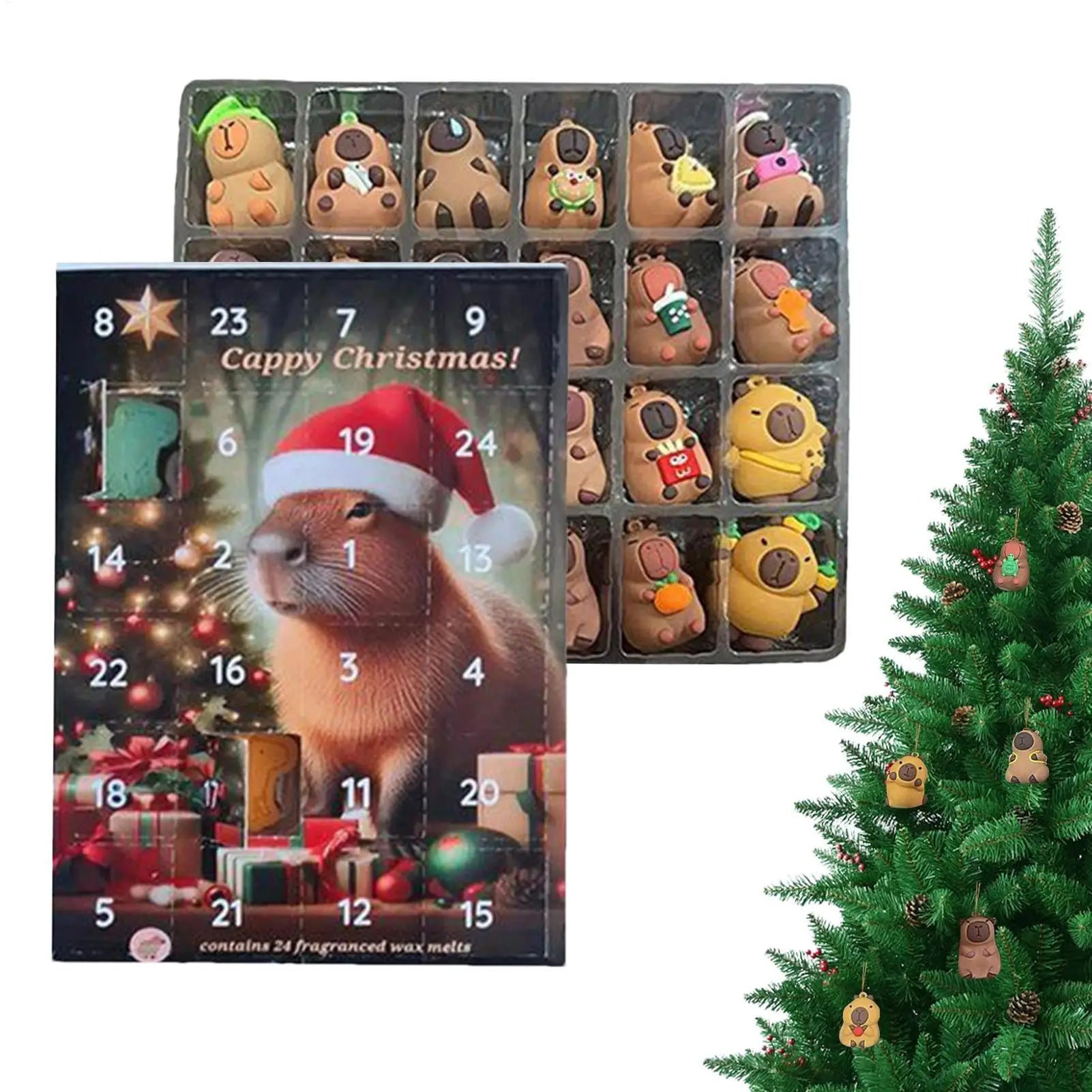 Christmas Capybara Countdown Calendar 24pcs 3d Miniature Doll Christmas Tree Ornament