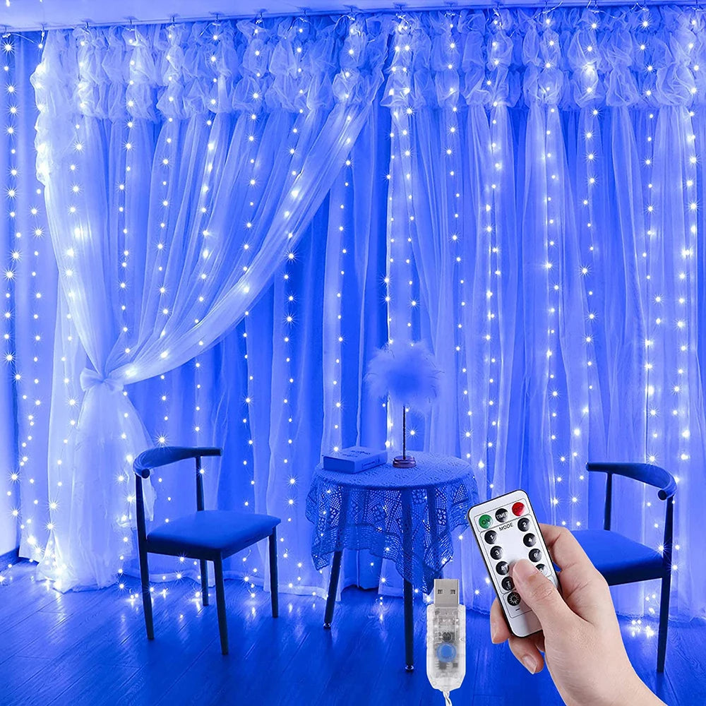 LED Curtain Garland Lights 8 Modes USB Power Remote Control Waterproof Fairy Lighting