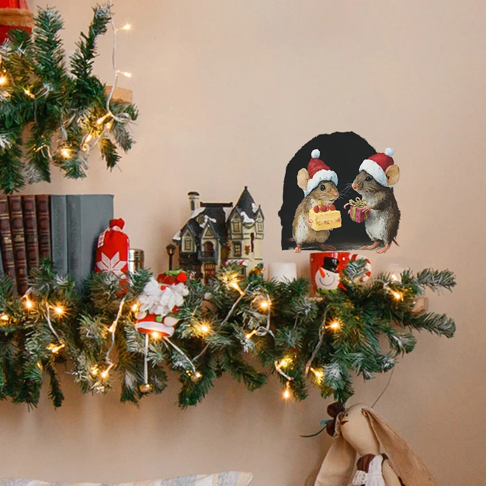 Cute Christmas Small Mouse Wall Stickers Xmas Decoration For Home Noel Navidad