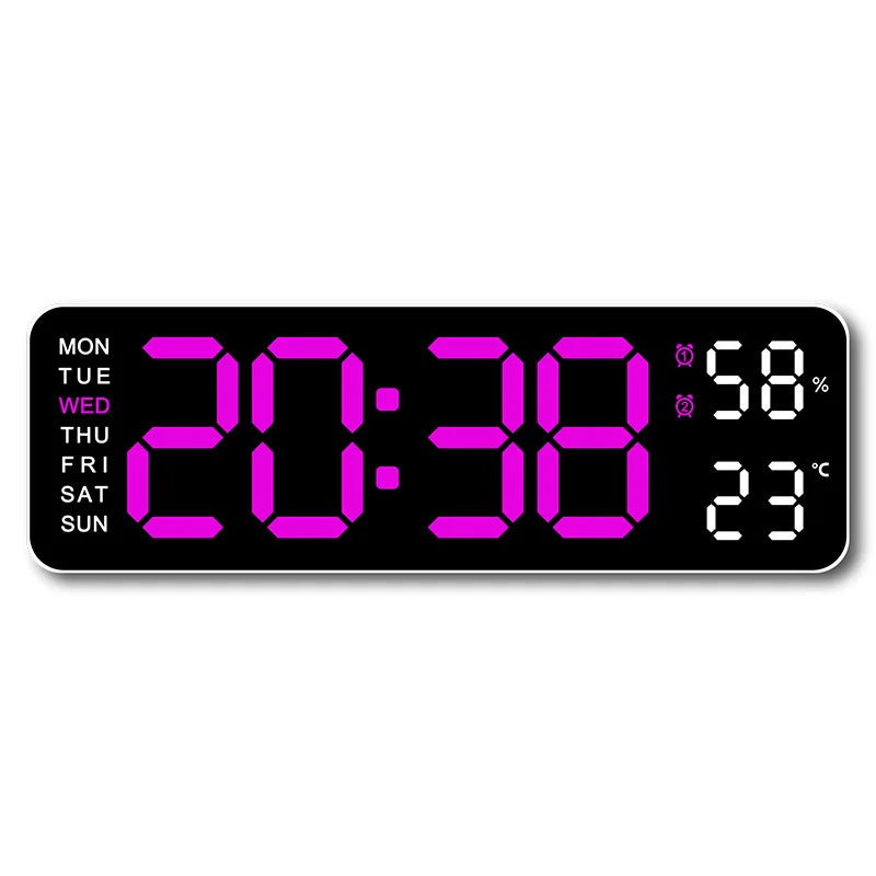 9 Inch Large Digital Wall Clock USB Powered TEMP Humidity Week Auto Dimmer DST Table Clock