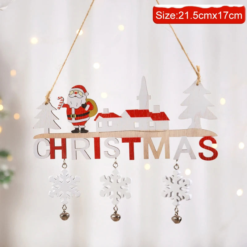 Santa Claus Wooden Hanging Ornament Decoration for Home Door Xmas Tree Pendants