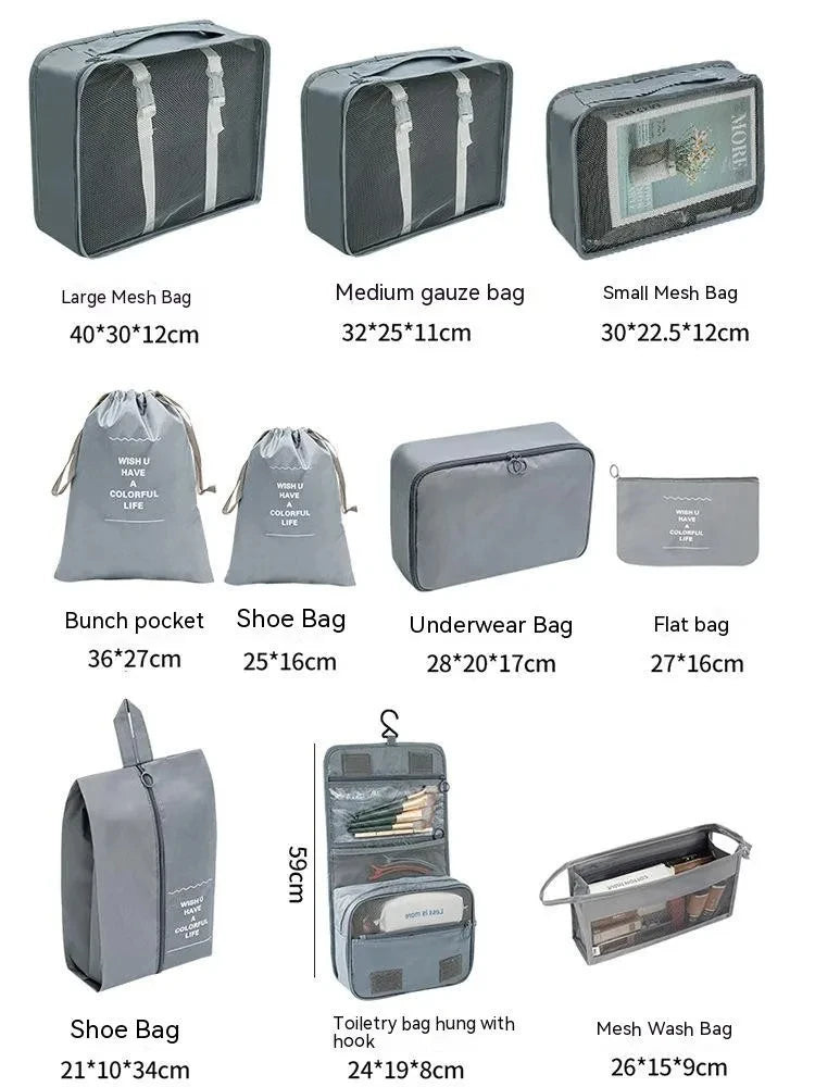 7/8/9/10 Pcs Set Travel Organizer Storage Bags Suitcase Packing Cubes Portable Luggage