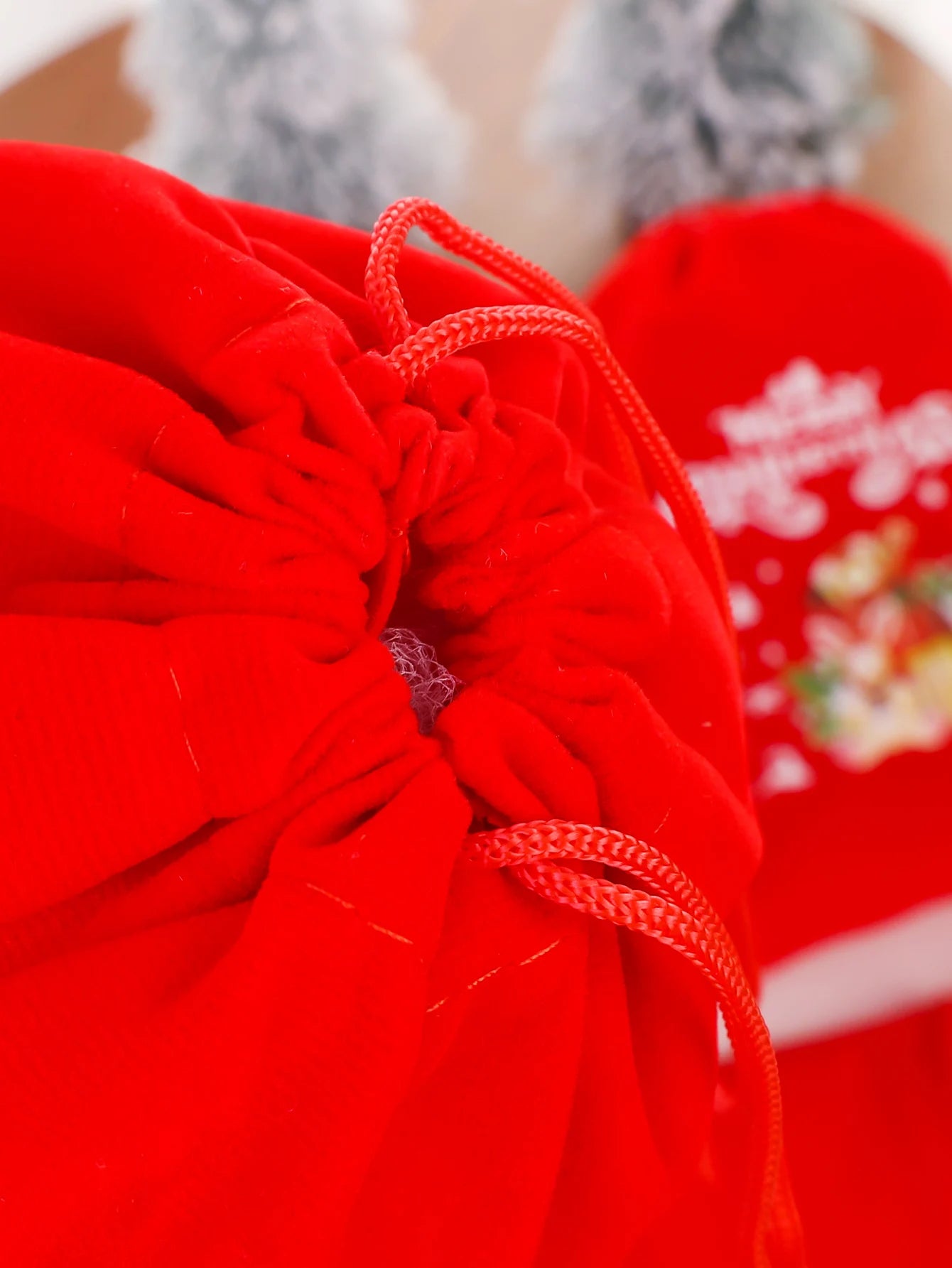 20/1Pcs Red Christmas Velvet Bags Drawstring Santa Gift Pouch Candy Snack Wrapping Bag