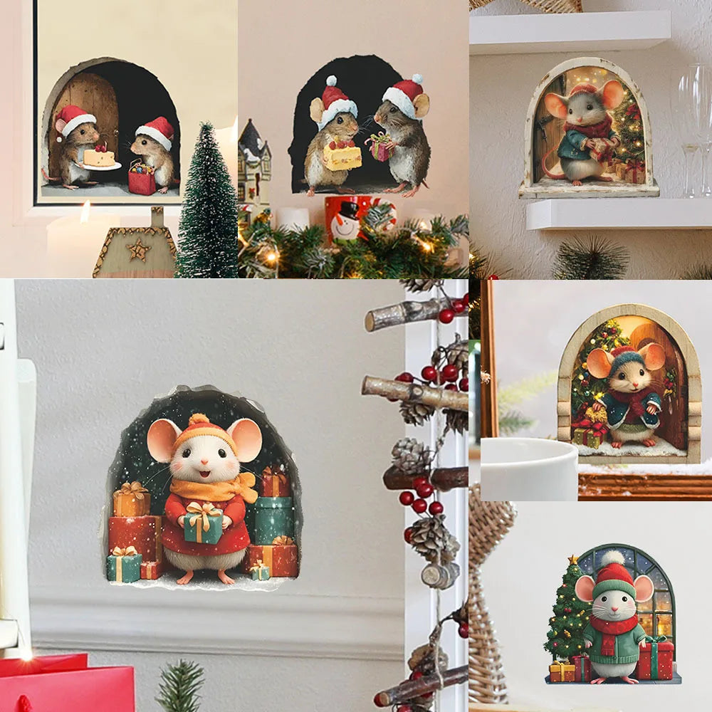 Cute Christmas Small Mouse Wall Stickers Xmas Decoration For Home Noel Navidad