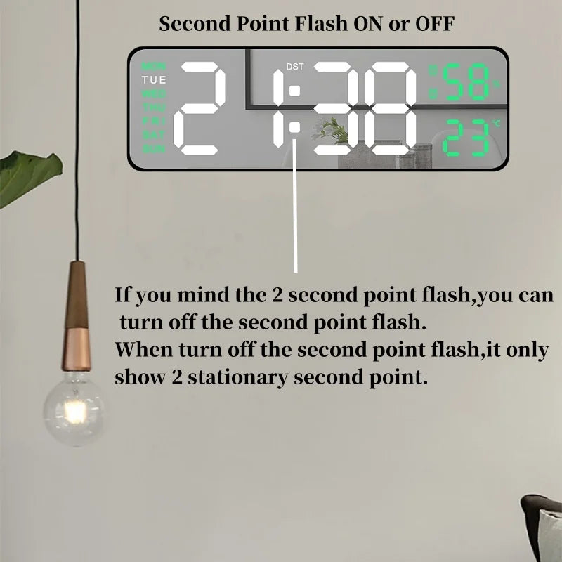 9 Inch Large Digital Wall Clock USB Powered TEMP Humidity Week Auto Dimmer DST Table Clock