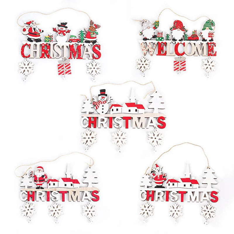 Santa Claus Wooden Hanging Ornament Decoration for Home Door Xmas Tree Pendants