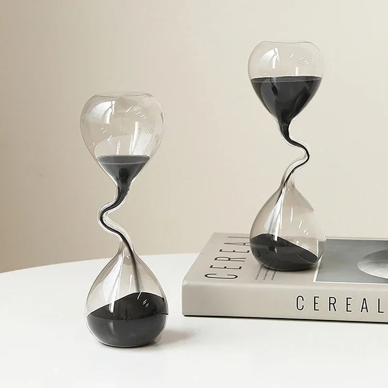 Curve Design Black Glass Craft Simple Interior Table Ornament Aesthetic Sand Clock
