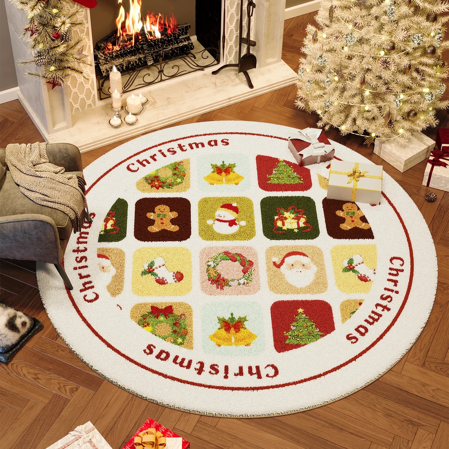 Wind Round Premium Bedroom Carpet Festive Atmosphere Decoration Tree Floor Mat