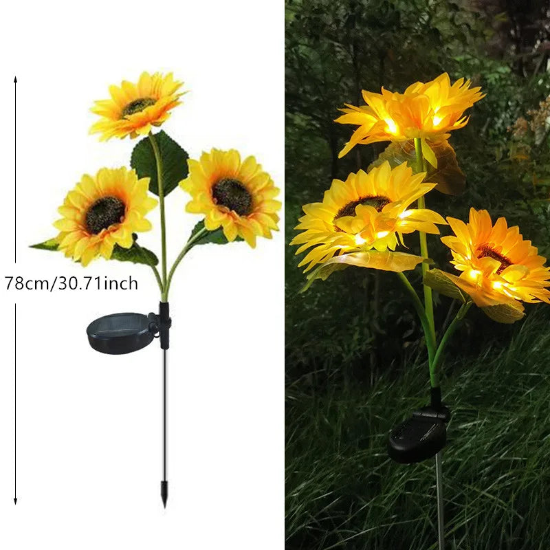 Brighten Garden with 3 Heads Solar Simulation Sunflower LED Lights
