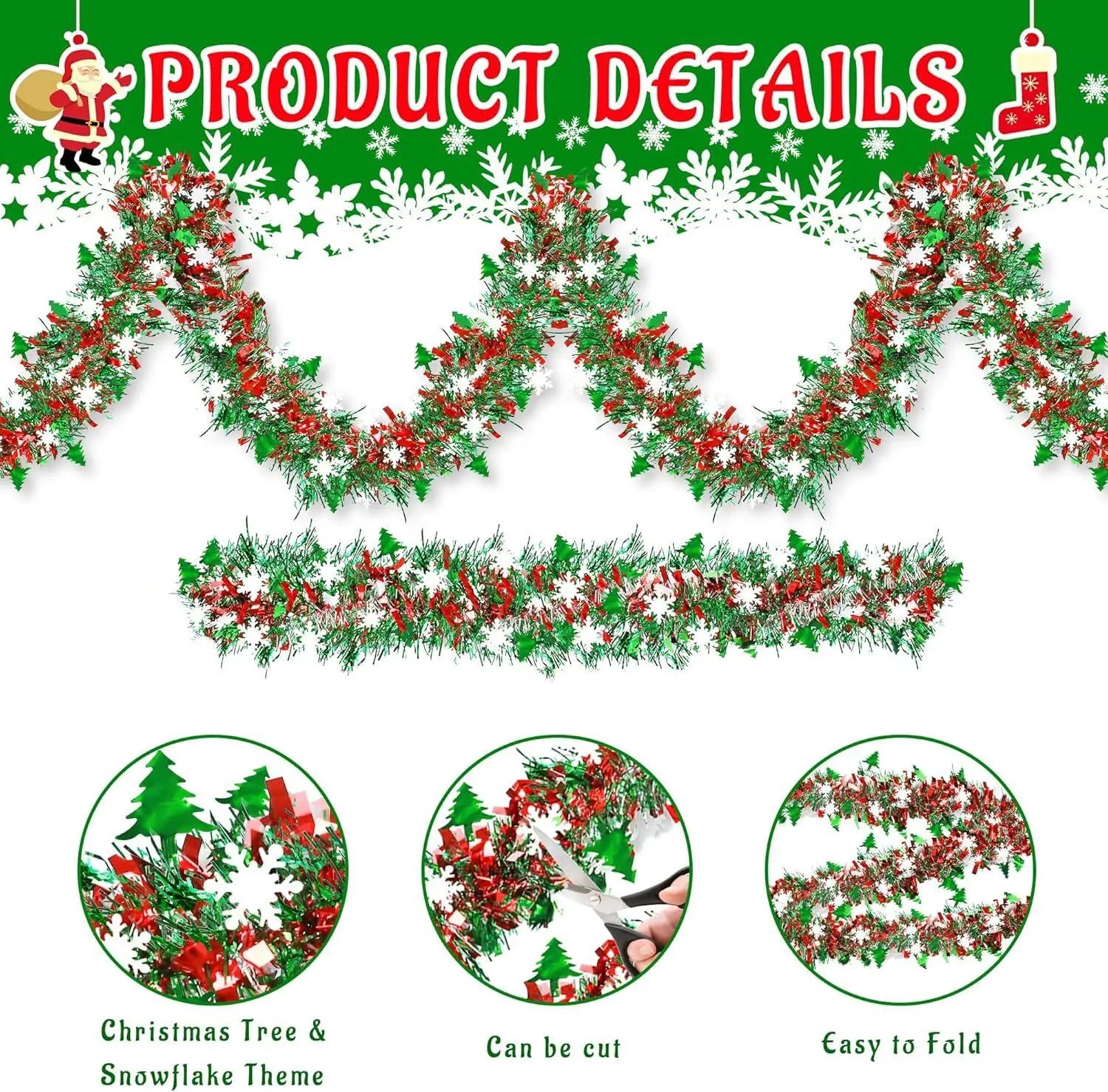 Christmas Tree Decorations Tinsel Garland Metallic Shiny Garland for Christmas Decoration