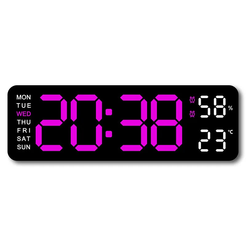 9 Inch Large Digital Wall Clock USB Powered TEMP Humidity Week Auto Dimmer DST Table Clock