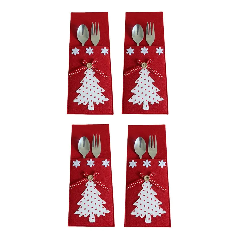 Christmas Knife and Fork Holder Pocket Cutlery Bag Non-woven fabric Cookware Organizer