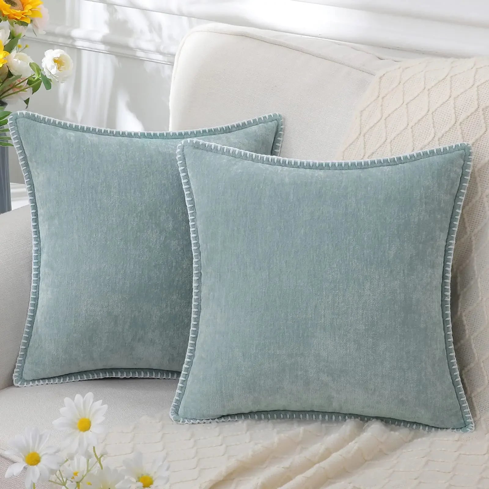 Blue Chenille Cushion Cover