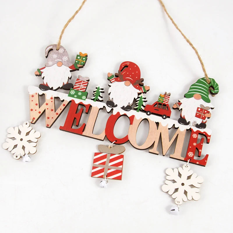 Santa Claus Wooden Hanging Ornament Decoration for Home Door Xmas Tree Pendants