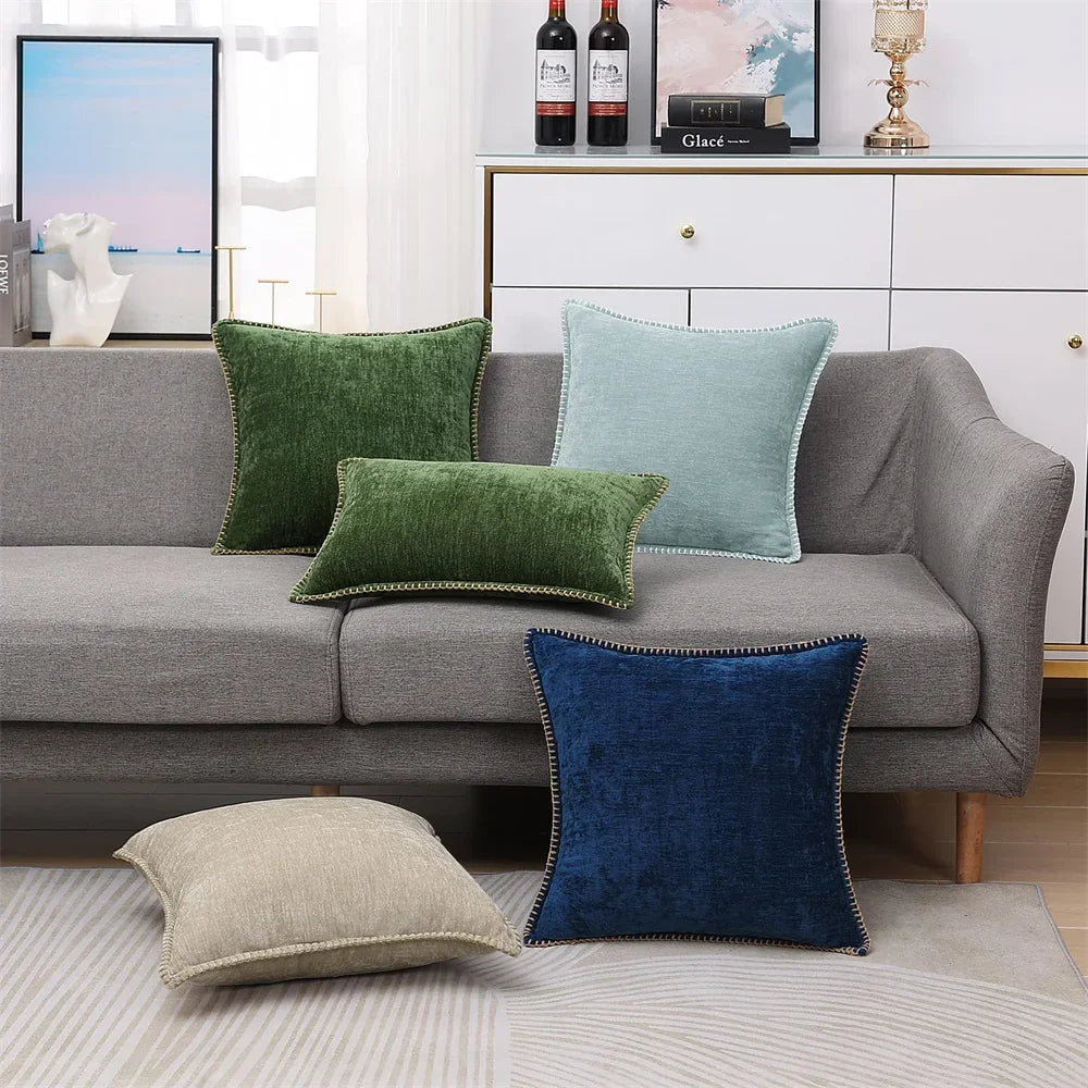 Blue Chenille Cushion Cover