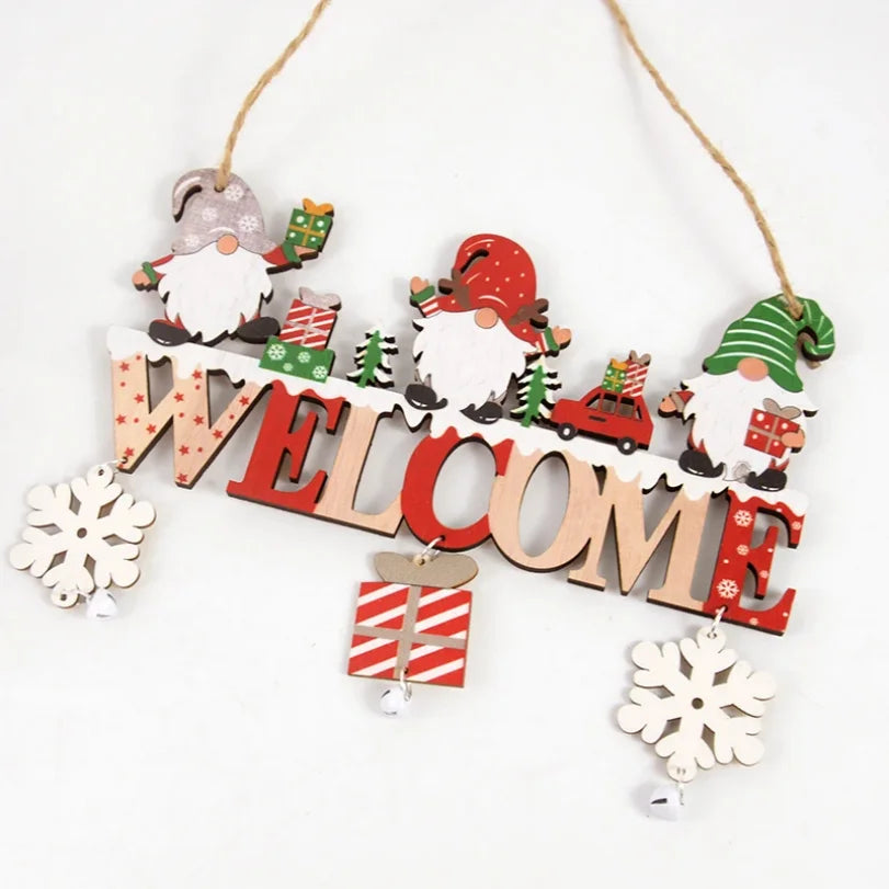 Santa Claus Wooden Hanging Ornament Christmas Decoration for Home Door Tree Pendants